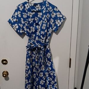 Who What Wear Blue Floral Wrap Dress with White Flowers